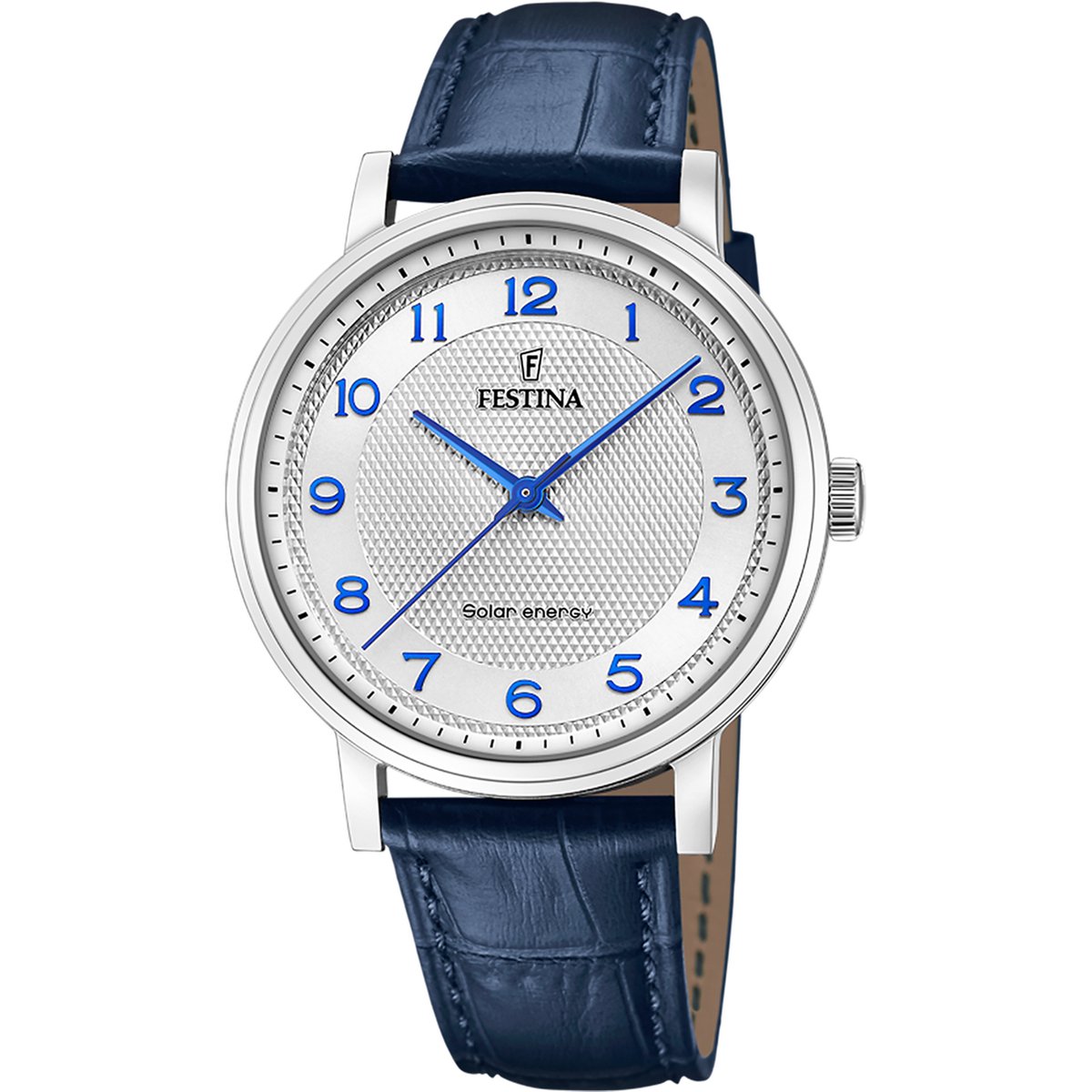 Festina heren solar energy blauwe leder band