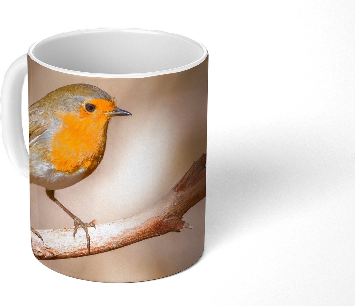 Mok - Koffiemok - Vogel - Tak - Roodborstje - Mokken - 350 ML - Beker - Koffiemokken - Theemok
