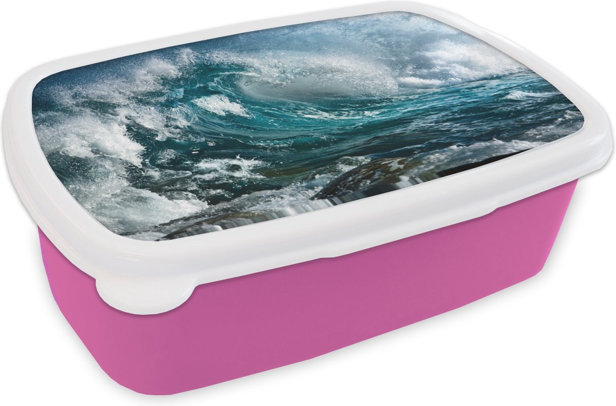 Broodtrommel Roze - Lunchbox - Brooddoos - Oceaan - Golf - Water - 18x12x6 cm - Kinderen - Meisje