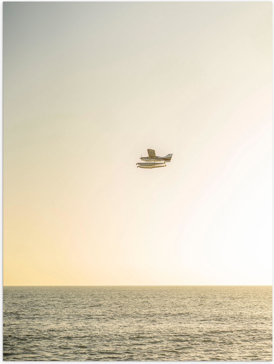 WallClassics - Poster (Mat) - Klein Vliegtuig boven het Zeewater - 75x100 cm Foto op Posterpapier met een Matte look