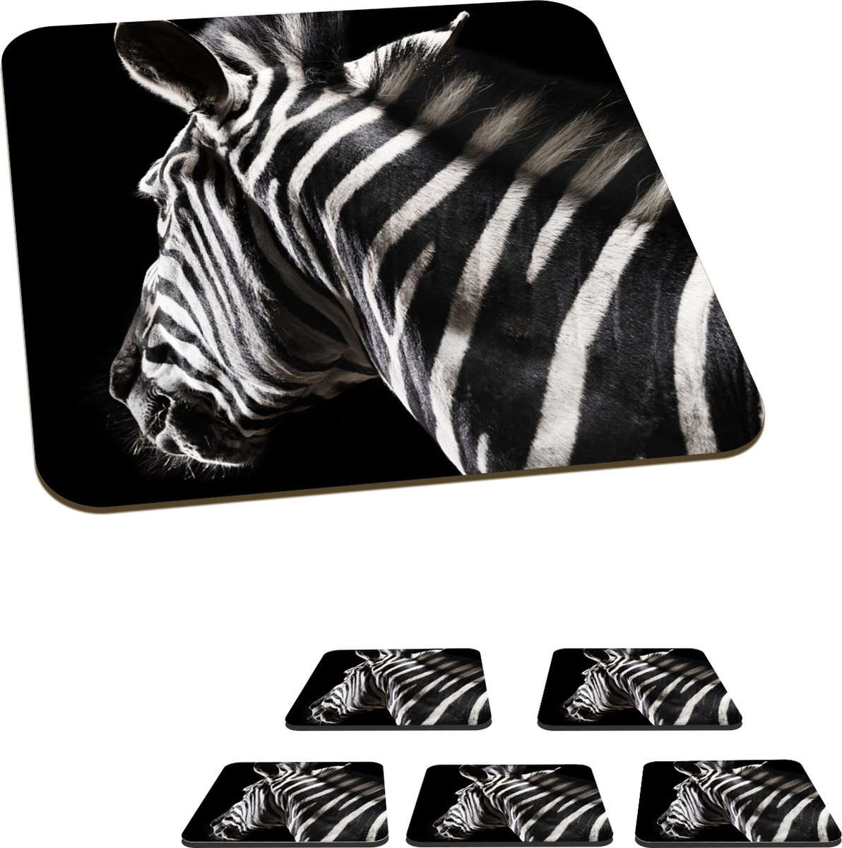 Onderzetters voor glazen - Zebra - Dier - Wit - 10x10 cm - Glasonderzetters - 6 stuks