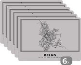 Set de table - Napperons plastique - Reims - Carte - Wit Zwart - Plan de la ville - Carte - 45x30 cm - 6 pièces - Résistant à la chaleur - Antidérapant - Sous-couche - Amovible