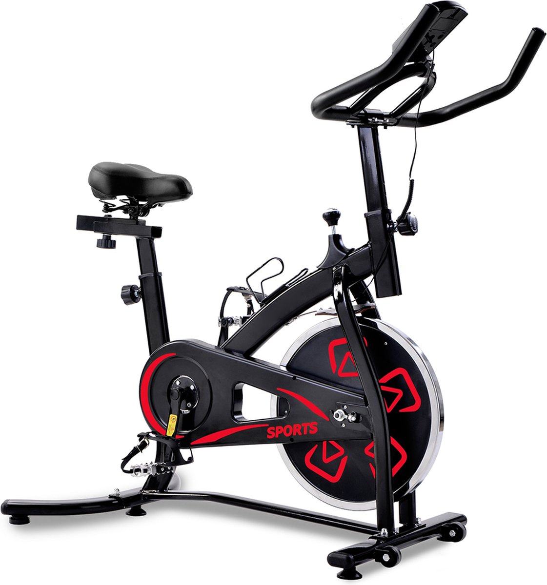 HappyFit® - Hometrainer - Indoor Fitness Fiets - Met LCD Console - 220 Lbs Gewichtscapaciteit - Met comfortabel zitkussen - Thuis Cardio Workout - Rood