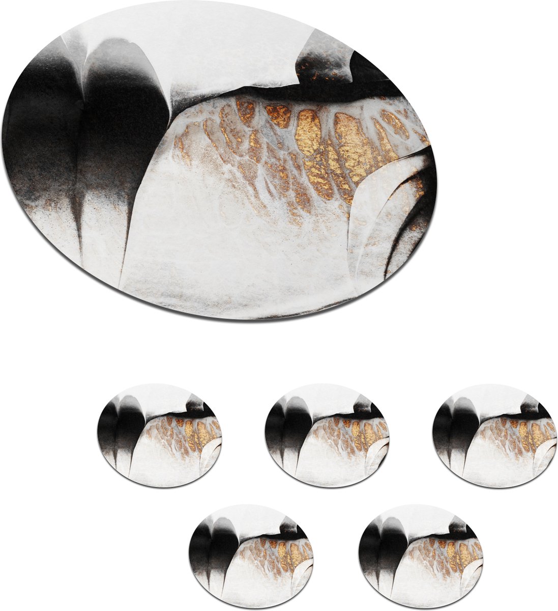 Onderzetters voor glazen - Rond - Goud - Abstract - Design - 10x10 cm - Glasonderzetters - 6 stuks
