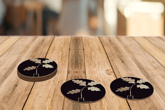 Sous-verres pour verres - Rond - Feuilles - Or - Luxe - 10x10 cm - Sous-verres en verre - 6 pièces