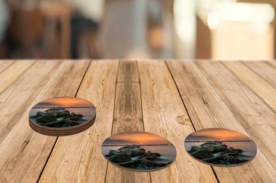 Sous-verres pour verres - Ronds - Mer - Soleil - Pierres - 10x10 cm - Sous-verres - 6 pièces