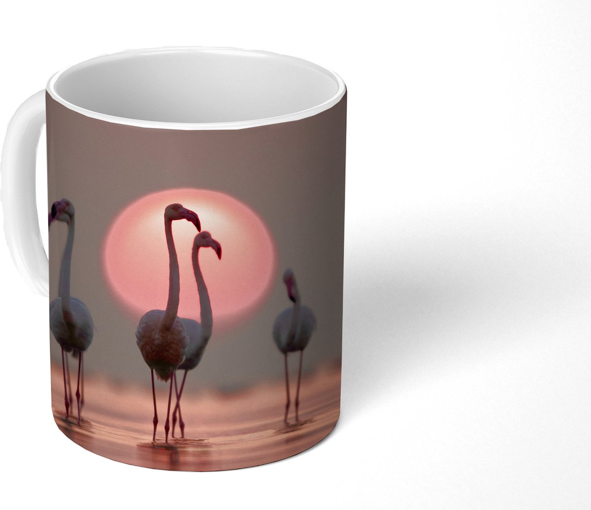 Mok - Koffiemok - Vogel - Flamingo - Zonsondergang - Roze - Mokken - 350 ML - Beker - Koffiemokken - Theemok