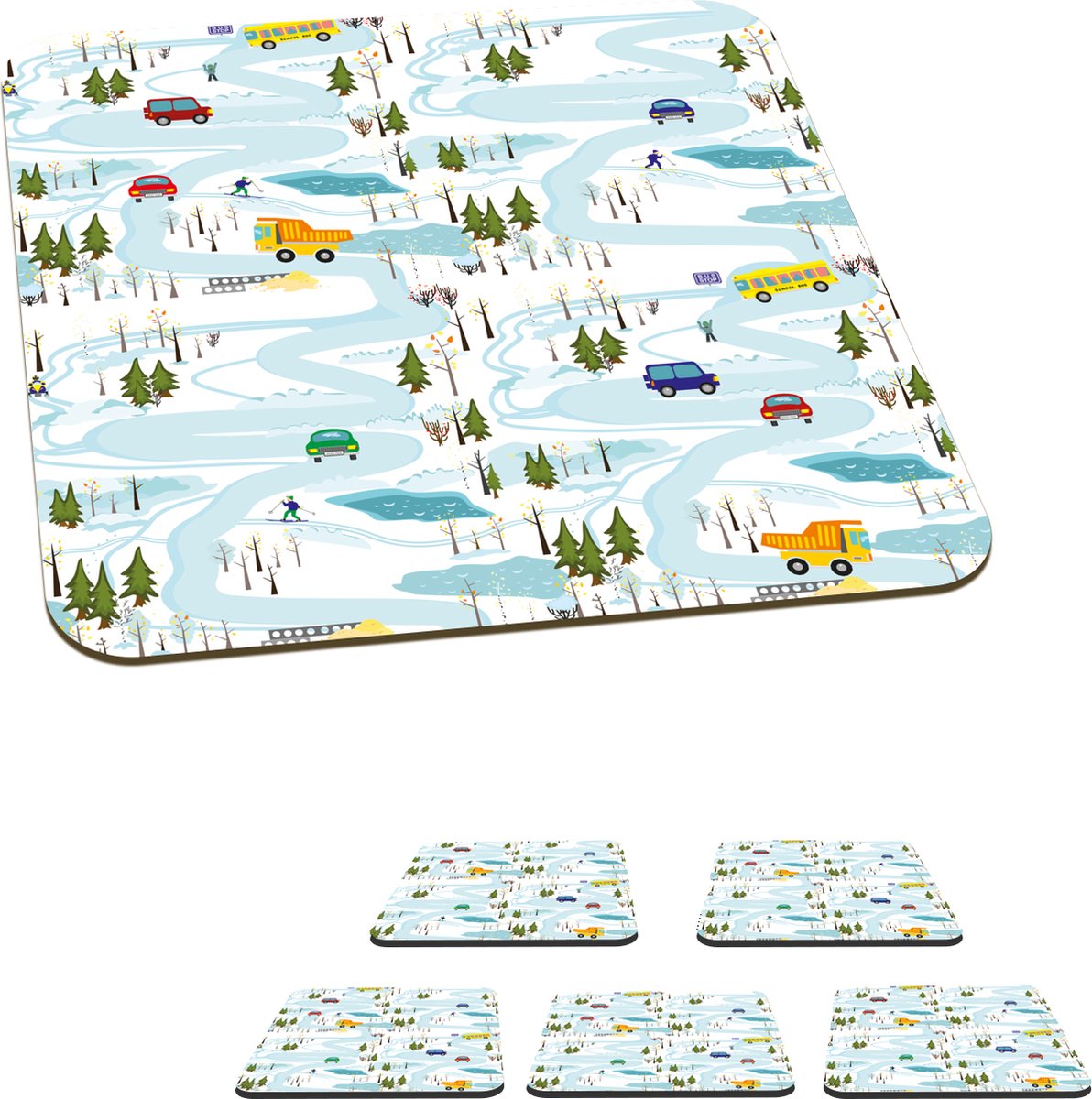 Onderzetters voor glazen - IJs - Sneeuw - Auto - Kinderen - 10x10 cm - Glasonderzetters - 6 stuks
