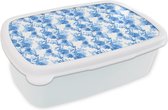 Broodtrommel Wit - Lunchbox - Brooddoos - Bloemen - Bloesem - Patroon - Blauw - 18x12x6 cm - Volwassenen
