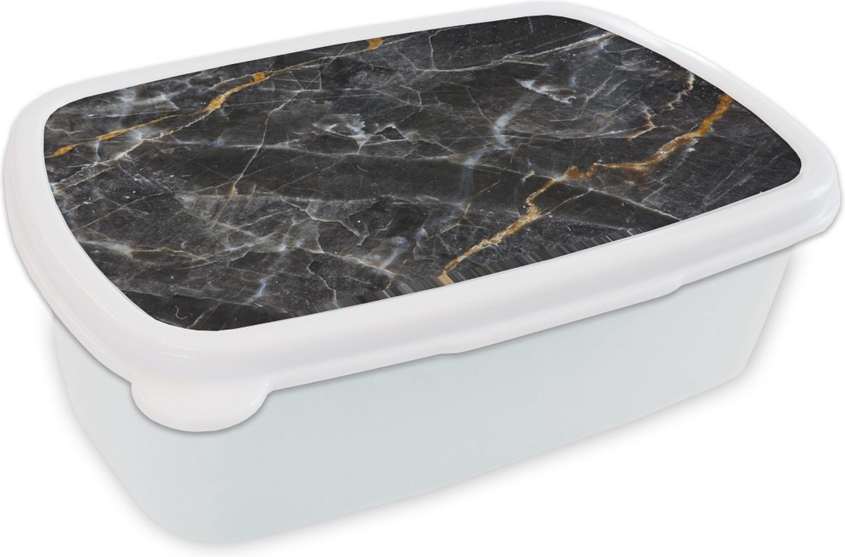Broodtrommel Wit - Lunchbox - Brooddoos - Marmer - Kalk - Patronen - 18x12x6 cm - Volwassenen