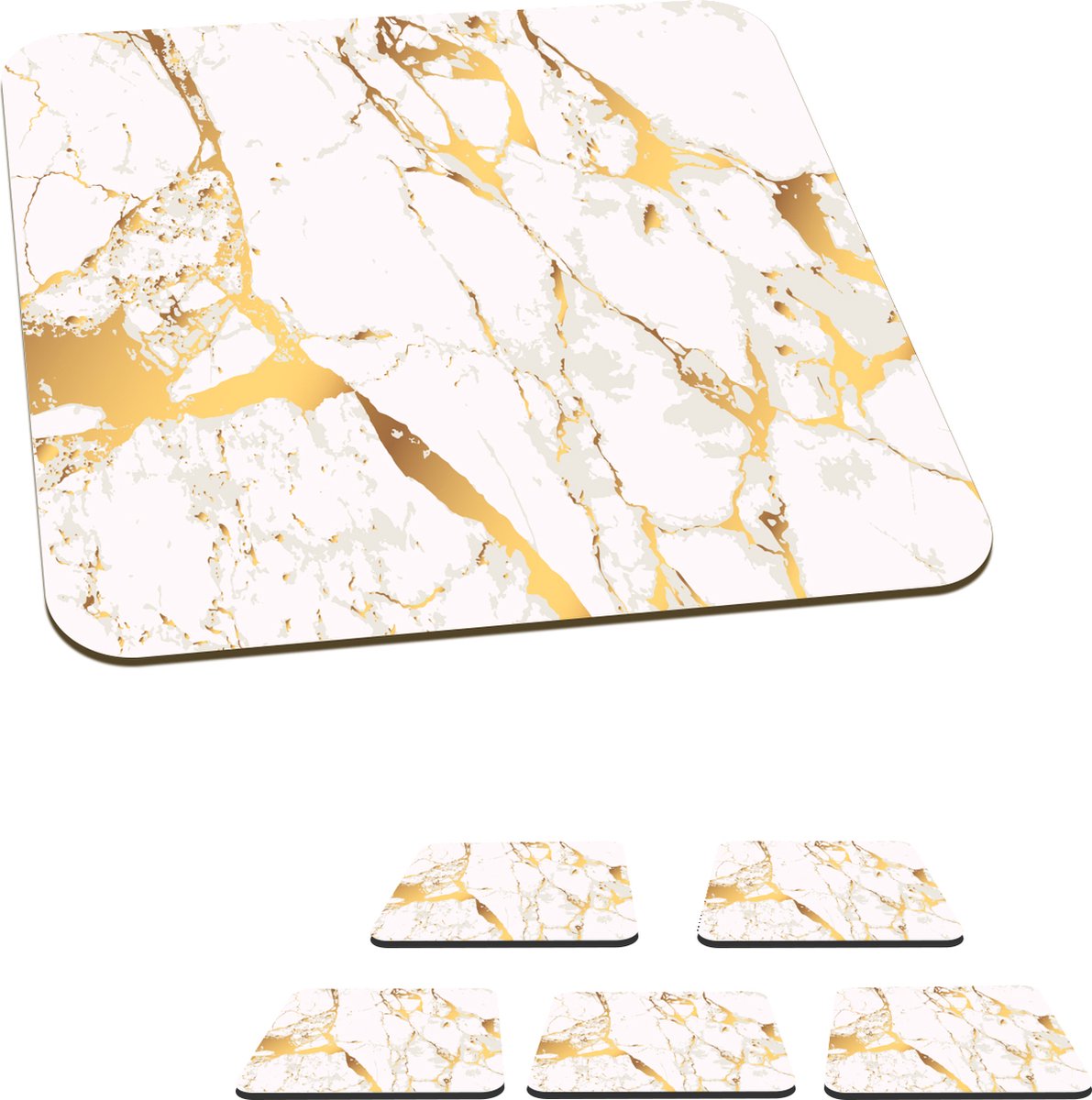 Onderzetters voor glazen - Marmer - Goud - Wit - Chic - 10x10 cm - Glasonderzetters - 6 stuks