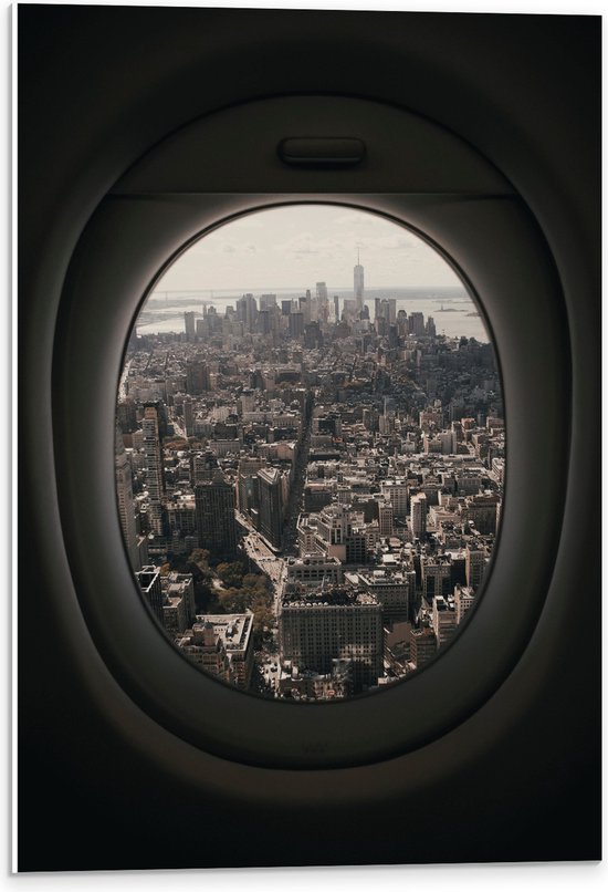 WallClassics - PVC Schuimplaat - Uitzicht over Wereldstad vanuit Vliegtuig - 40x60 cm Foto op PVC Schuimplaat (Met Ophangsysteem)
