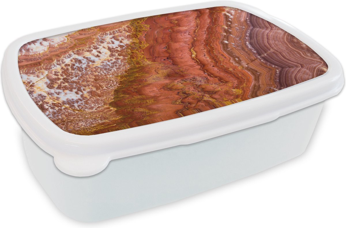 Broodtrommel Wit - Lunchbox - Brooddoos - Marmer - Natuursteen - Textuur - 18x12x6 cm - Volwassenen