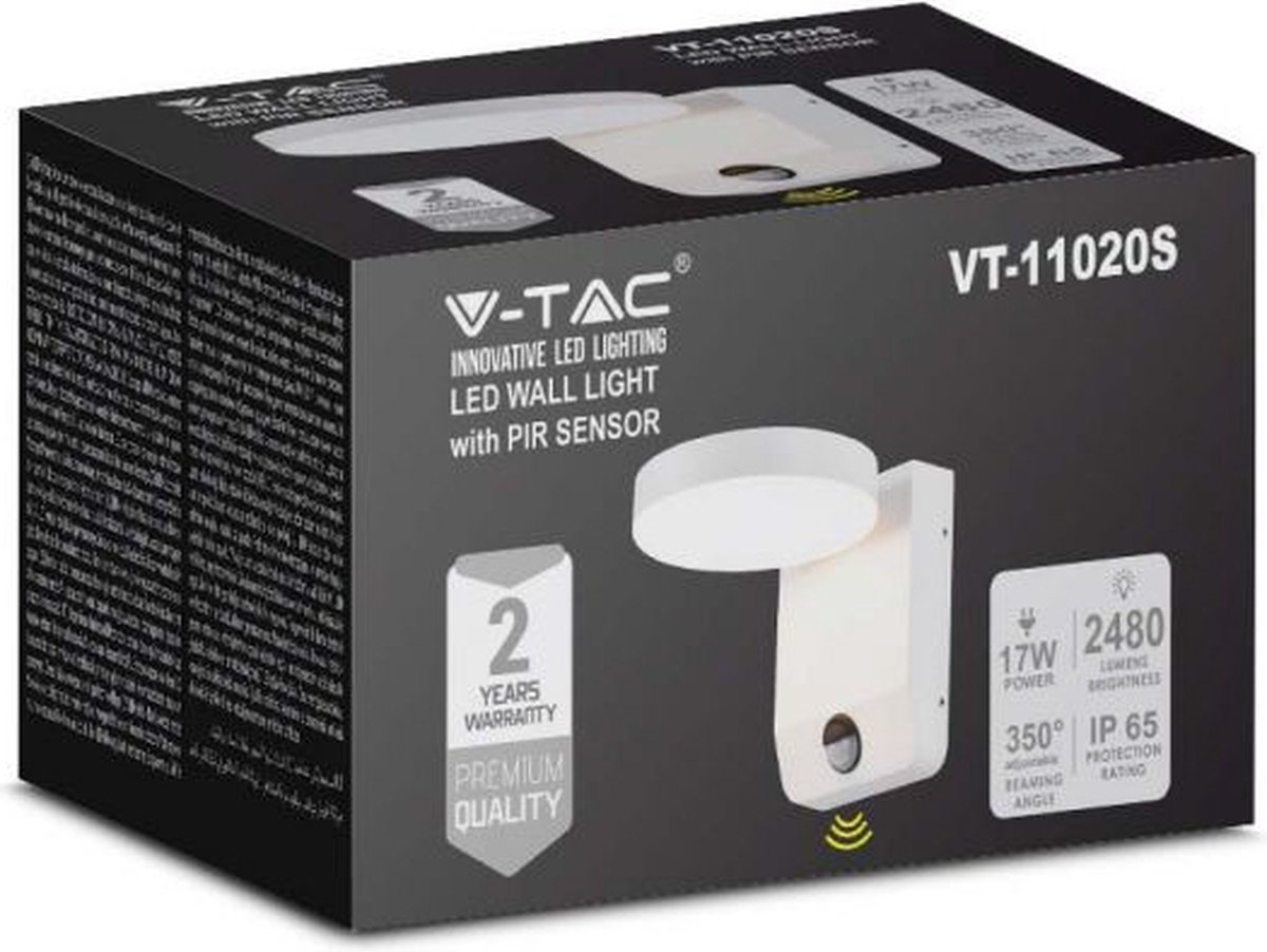 V-tac VT-11020S LED straler met sensor - 17W - 2520Lm - 3000K - Wit ...