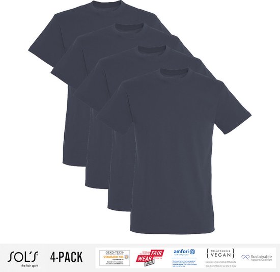 4 Pack Sol's Heren T-Shirt 100% biologisch katoen Ronde hals Mouse Grey Maat 3XL