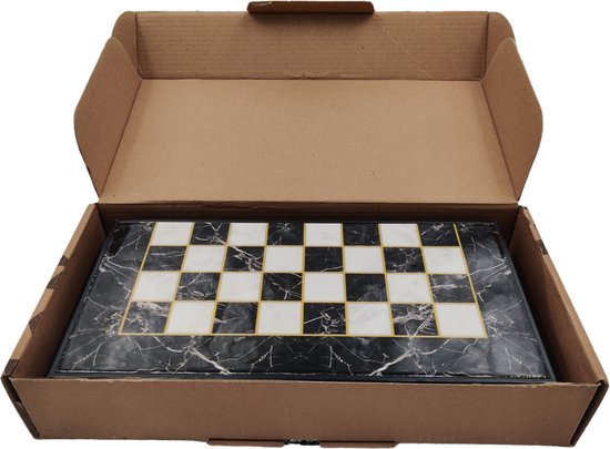 Afbeelding van het spel Backgammon koffer - kleur zwart - maat L - luxe uitvoering - met marmerprint - inclusief schaakstukken