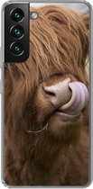 Geschikt voor Samsung Galaxy S22 Plus hoesje - Schotse Hooglander - Bruin - Koe - Siliconen Telefoonhoesje