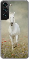 Geschikt voor Samsung Galaxy S22 Plus hoesje - Paard - Stof - Bloemen - Siliconen Telefoonhoesje