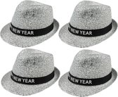 Boland - Happy New Year - glitters verkleed hoedje zilver - 4x stuks