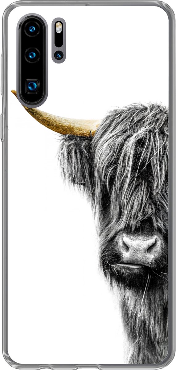 Telefoonhoesje Geschikt voor Huawei P30 Pro hoesje - Schotse hooglander - Dieren - Black and gold - Siliconen Telefoonhoesje Telefoonhoesje