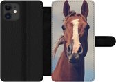 Bookcase Geschikt voor iPhone 12 Pro telefoonhoesje - Paard - Wolken - Portret - Met vakjes - Wallet case met magneetsluiting
