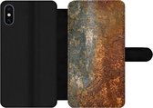 Bookcase Geschikt voor iPhone X telefoonhoesje - Staal - Roest print - Oud - Oranje - Grijs - Patroon - Abstract - Met vakjes - Wallet case met magneetsluiting