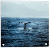 WallClassics - Tuinposter – Walvis Staart boven Zee - 50x50 cm Foto op Tuinposter  (wanddecoratie voor buiten en binnen)