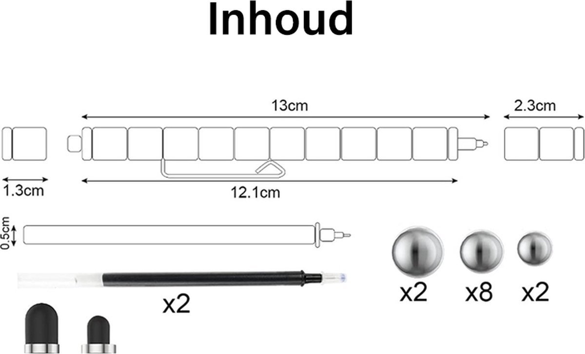 Magnetische balpen, fidget pen, grappige multifunctionele magneetstift met styluspen,vol creativiteit en stressvermindering,cadeau voor familie papa mannen, kinderen,tieners en jongeren - Zwart Zilver