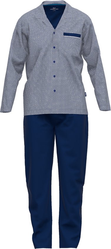Gotzburg heren pyjama met knoopjes - middenblauw mini dessin - Maat: M