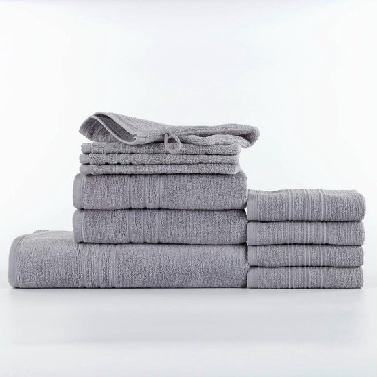 Homéé 11-delige baddoekenset 3CAM 500g. p/m² - 1 badlakens, 2 handdoeken, 4 gastendoekjes en 4 washandjes - grijs - 100% katoen
