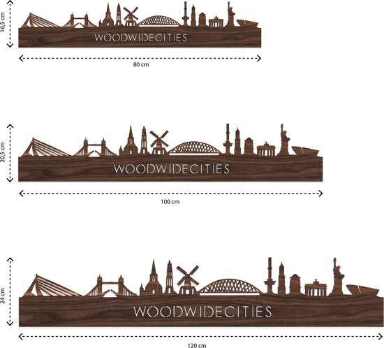 Skyline Alkmaar Walnut - 80 cm - Décoration de la maison - Décoration murale - Plus de villes disponibles - Idée de salon - City Art - City art - Cadeau pour lui - Cadeau pour elle - Anniversaire - Mariage - WoodWideCities