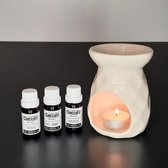 Sabish Naturals - Aromatherapie Gift Set - Complete Kadoset met 3 etherische oliën, Keramische Olieverdamper ( Oliebrander incl. Kaarsje ) - Complete Kadoset