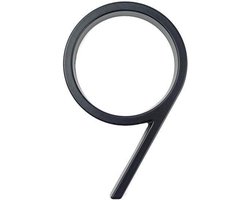 Amato Black nr. 9 - 125mm - zwart modern huisnummer - zwart huisnummer - huisnummer zwart - huisnummer 9