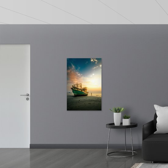 WallClassics - Dibond - Vieux navire échoué - Photo sur aluminium 70 x 105 cm (avec système de suspension)