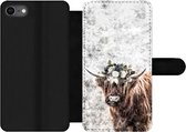 Bookcase Geschikt voor iPhone 8 telefoonhoesje - Schotse hooglander - Marmer print - Bloemen - Met vakjes - Wallet case met magneetsluiting