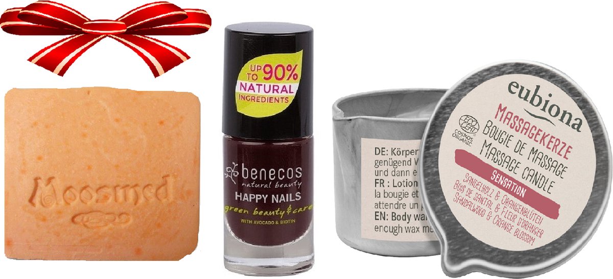 Geschenk set meiden natuurlijke nagellak, natuurlijke zeep & natuurlijke massage kaars