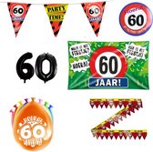 60 jaar versiering pakket - Versiering Verjaardag - Versiering 60 Jaar Verjaardag - Slingers - Gevelvlag - Ballonnen - Afzetlint - FolieBallon - Button