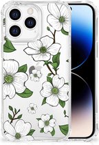 Silicone Back Case Geschikt voor iPhone 14 Pro Telefoonhoesje met doorzichtige rand Dogwood Flowers