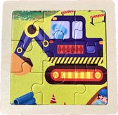 Houten puzzel - Graafmachine - 9 delig - 11x11 cm - Montessori