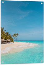 WallClassics - Tuinposter – Tropisch Strand met Palmbomen - 60x80 cm Foto op Tuinposter  (wanddecoratie voor buiten en binnen)