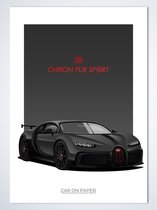 Bugatti Chiron Pur Sport Zwart - Autoposter | Kinderkamer | Slaapkamer | Kantoor