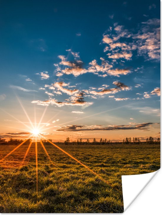 Poster Zonsondergang - Natuur - Wolken - Gras - 60x80 cm