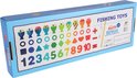 Doos van 'Fishing Toys' montessori activiteitenspel met opdruk van vissen, cijfers 1-10, vormen en rekensymbolen.