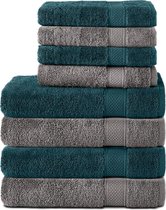 Komfortec Handdoekenset – Set van 8 - 4x Handdoek 50x100 cm en 4x Badhanddoek 70x140 cm - 100% Katoen - Antraciet&Petroleumblauw