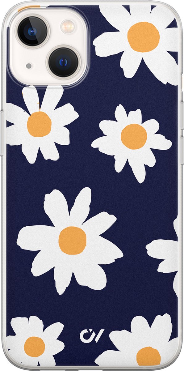Hoesje geschikt voor Apple iPhone 13 - Sweet Daisies - - Blauw - Apple - Casevibes