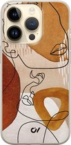 Hoesje geschikt voor Apple iPhone 14 Pro - Abstract Shape Faces - Geometrisch patroon - Bruin - Apple Soft Case Telefoonhoesje - TPU Back Cover - Casevibes