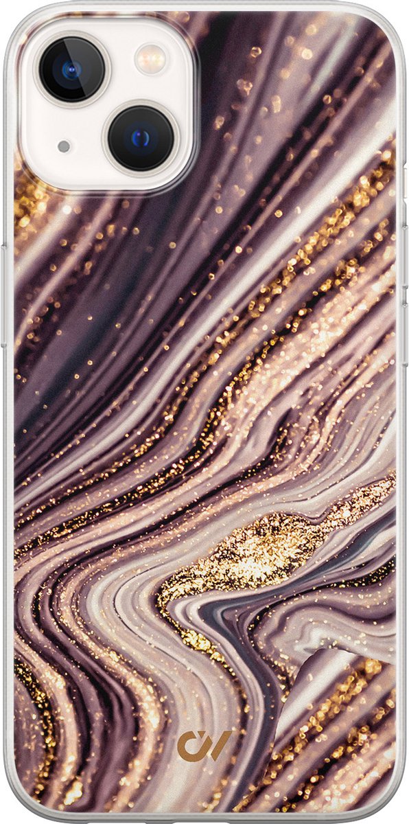 Hoesje geschikt voor Apple iPhone 13 - Golden Pink Marble - - Paars - Apple - Casevibes
