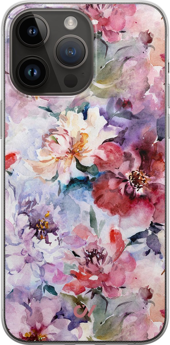 Hoesje geschikt voor Apple iPhone 14 Pro Max - Bloemen Acryl - - Roze - Apple - Casevibes