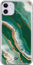 iPhone 11 hoesje siliconen - Marble Jade Waves - Marmer - Groen - Apple Soft Case Telefoonhoesje - TPU Back Cover - Casevibes