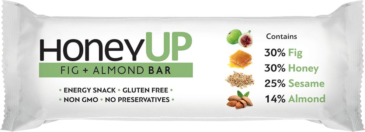 HoneyUp Energy Snack met amandelen en vijgen 40gr 12 stuks | Organic Powerbar Sesam 18,7 koolhydraten